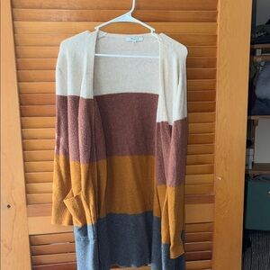 Madewell Colorblock Cardigan in Cream, Brown, Mustard, and Gray